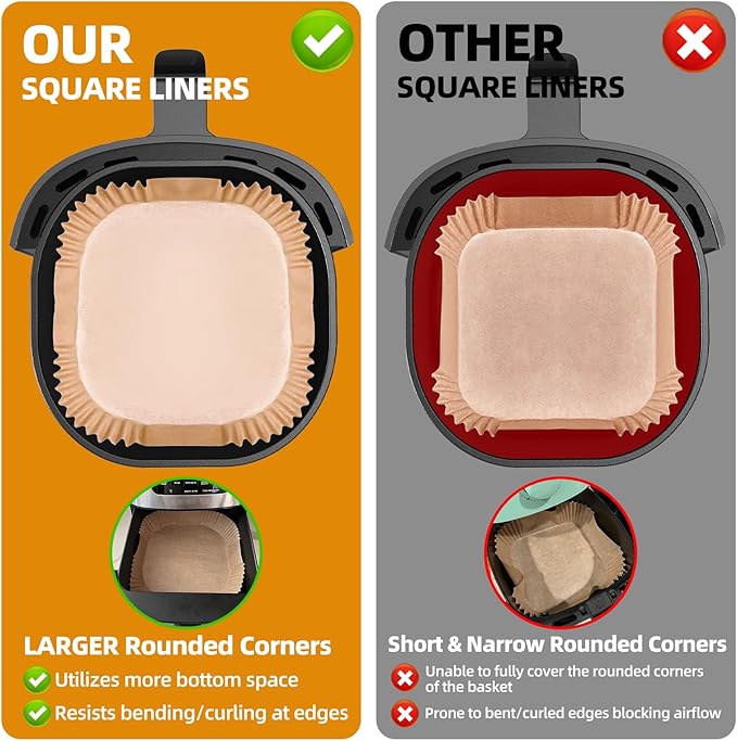 Air Fryer Paper Liners for 3-6 Qt, 7.1 x 7.1 inch Thickened Square Disposable Parchment Liner