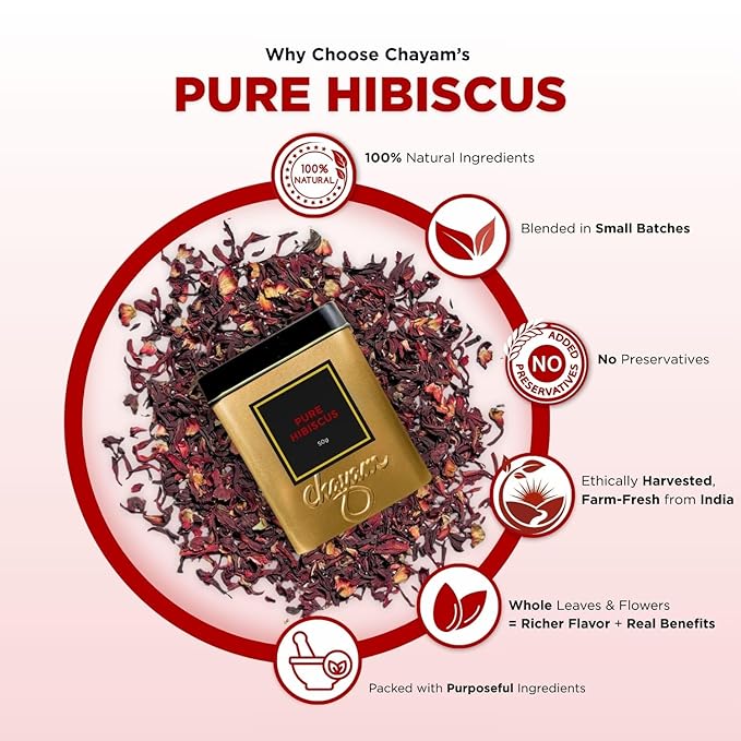CHAYAM Hibiscus Flower Tea 30+Cups/2.1oz | Pure Dried Hibiscus Flowers Loose Leaf Tea | 100% Herbal