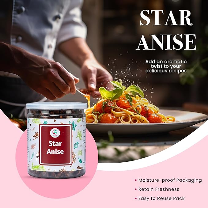 Star Anise Whole 4 oz, Perfect for Baking and Tea, Premium Dried Star Anise Pods, Aromatic, Fresh