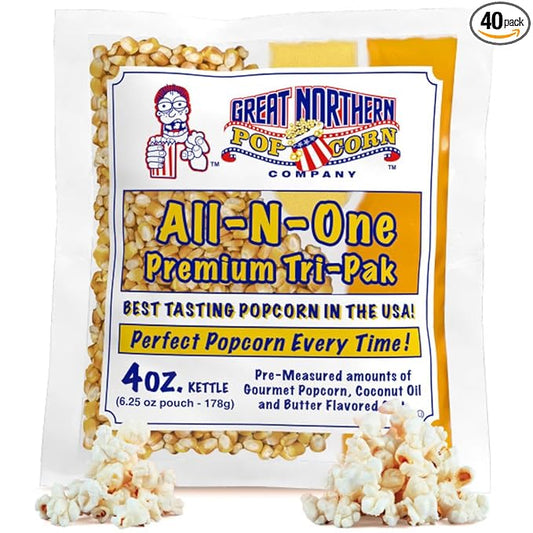 4oz Popcorn Machine Popcorn Packets - Pre-Measured, Movie Theater Style, All in One Gourmet Pop