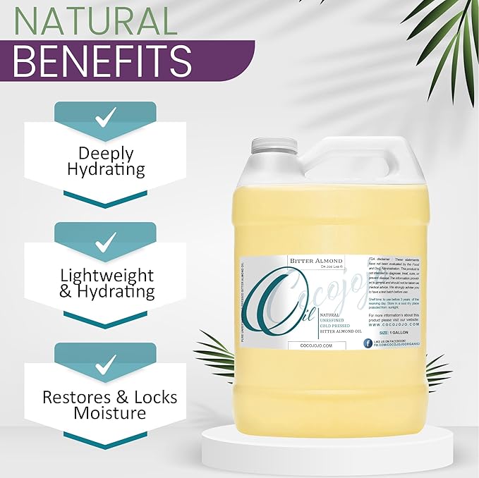 cocojojo Pure Bitter Almond Oil - Unrefined, Cold Pressed, Extra Virgin, All Natural - Perfect for