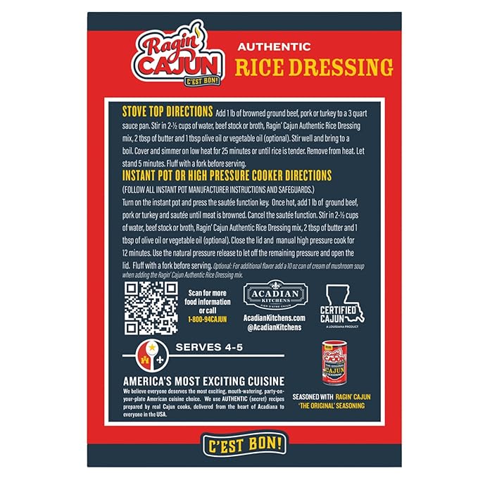 Ragin' Cajun Rice Dressing - 8 oz Box, No MSG, Authentic Louisiana Creole Rice Mix, Perfect for