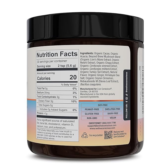 Live Conscious Beyond Brew - Coffee Alternative - Low Caffeine - Mushroom Complex w/Lion’s Mane