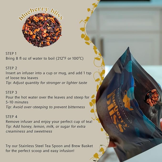 Blueberry Bliss Tea, Organic Loose Leaf Herbal Tea – Real Fruit, Summer Juice, Caffeine-Free