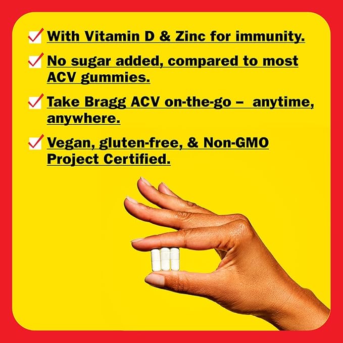 Bragg Apple Cider Vinegar Capsules with Vitamin D and Zinc - (3 Pack) 90 Capsules - Supports The