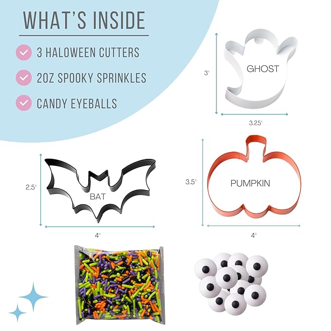 Sweets Indeed Halloween Cookie Cutters with Sprinkle Mix & Candy Eyeballs ??2 oz Sprinkles + 3