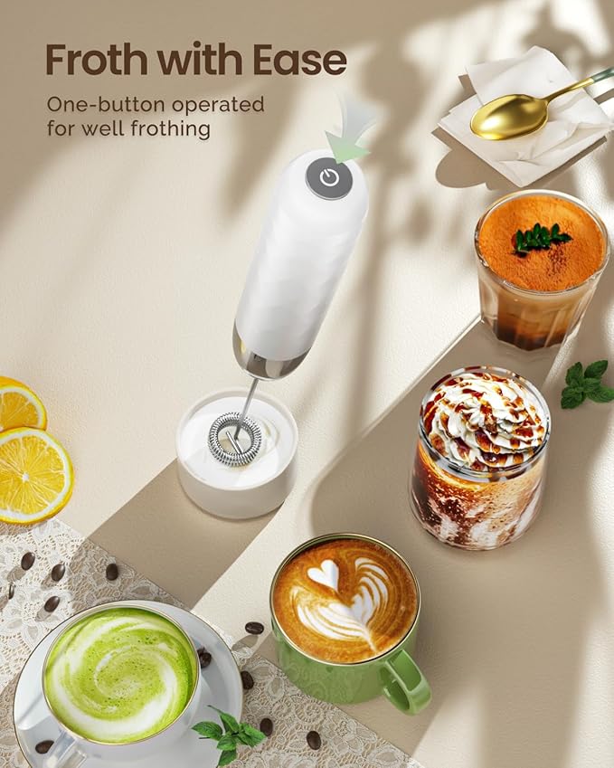 Maestri House Rechargeable Milk Frother, LunaFro Mini Handheld Electric Foam Maker Detachable