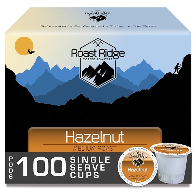 Roast Ridge Single Serve Coffee Pods for Keurig K-Cup Brewers, Hazelnut Blend, Medium Roast, 100