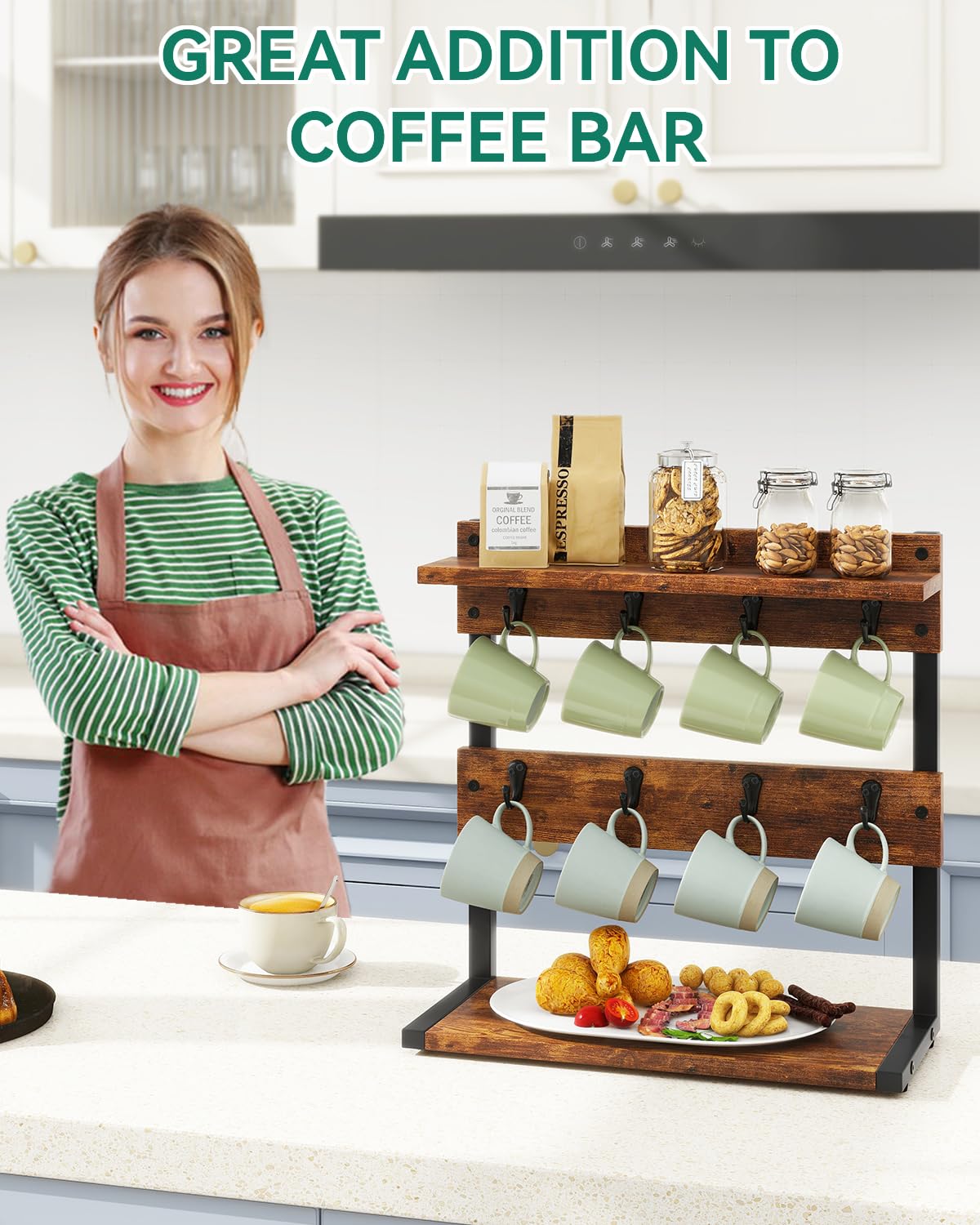 IBUYKE Countertop Mug Tree,Coffee Mug Cup Holder,Brown TBJ002H