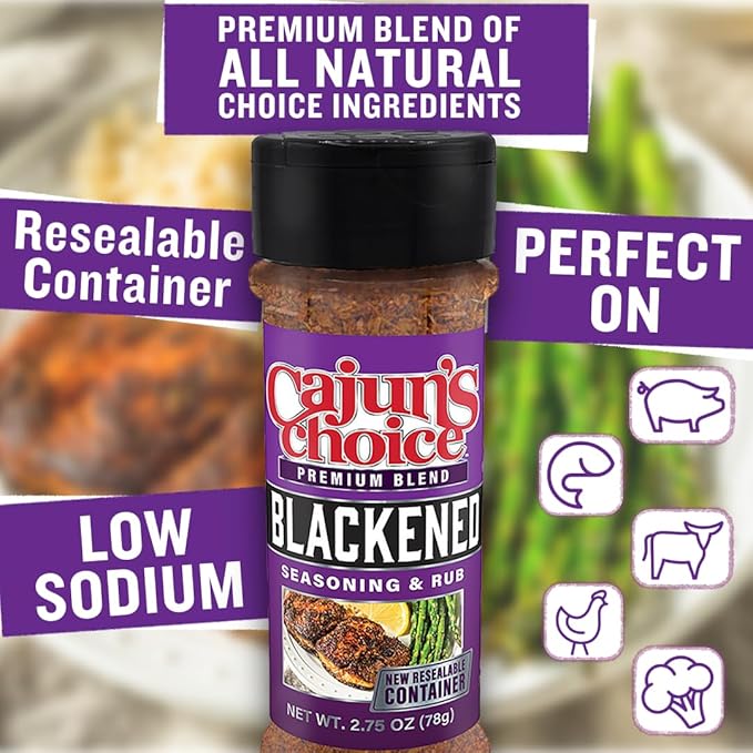 Cajun's Choice Blackened Seasoning - 2.75 oz Jar, All Natural, Low Salt, Gluten-Free - Authentic