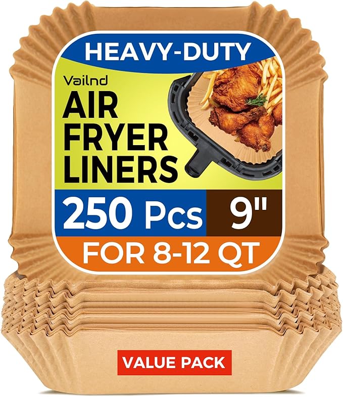 Vailnd Air Fryer Disposable Paper Liners 9inch Square, 125PCS Non-Stick Food Grade Air Fryer