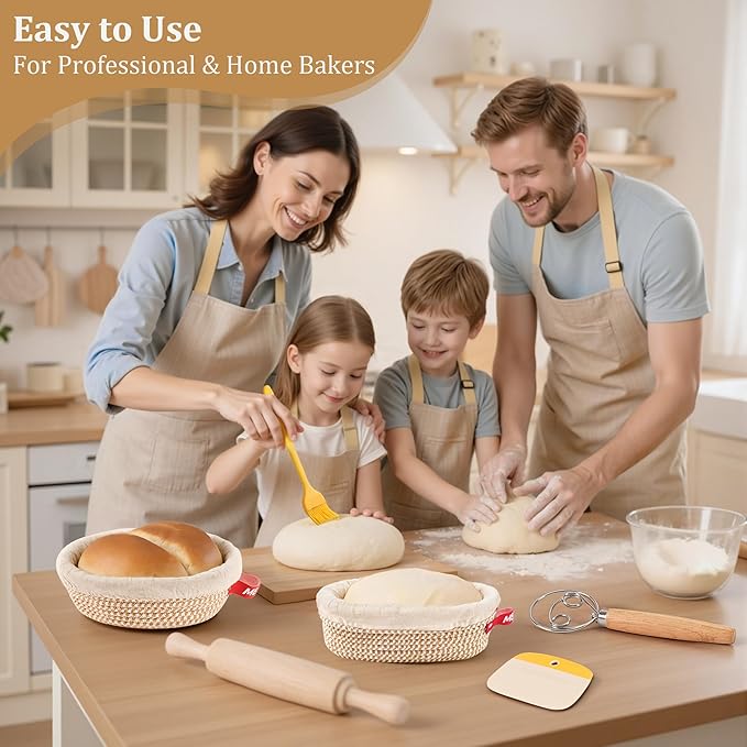 Sourdough Bread Baking Set,10" Round and 11" Oval Rope Banneton Proofing Basket with