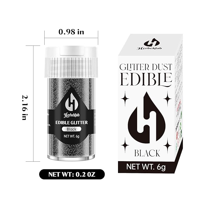 Black Edible Glitter ??6g Luster Dust Drink Glitter, Food Grade Shimmer Powder for Cocktails