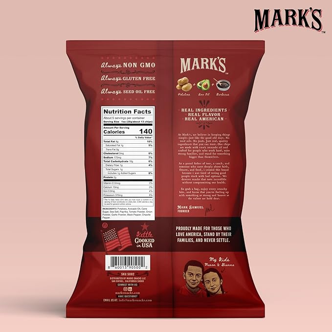 MARK???Kettle Cooked Avocado Oil Potato Chips, BBQ ??Seed Oil & GMO Free | Barbecue, 5 oz (Pack of