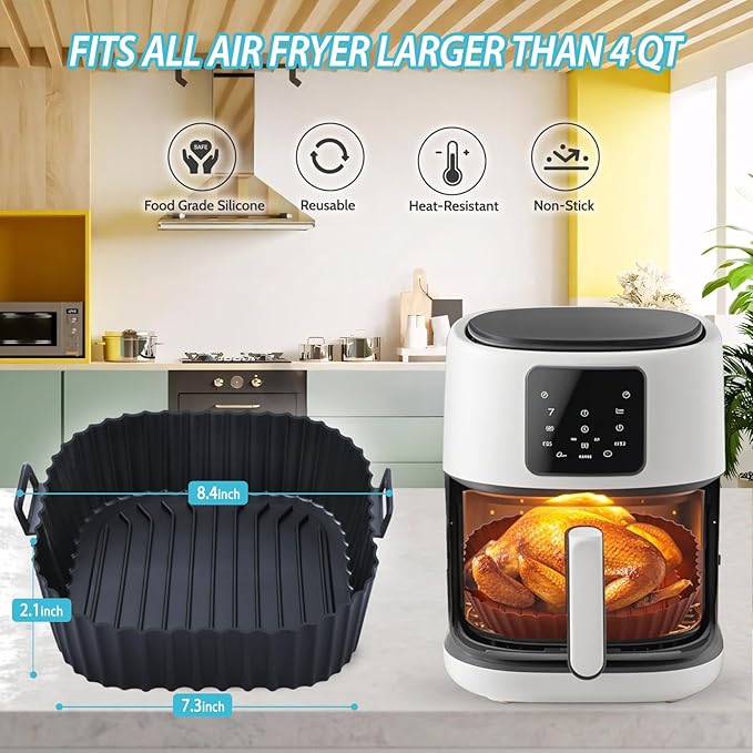 Silicone Air Fryer Liners Reusable 3 PCS, Airfryer Liners, Silicone Air Fryer Basket Liners Square