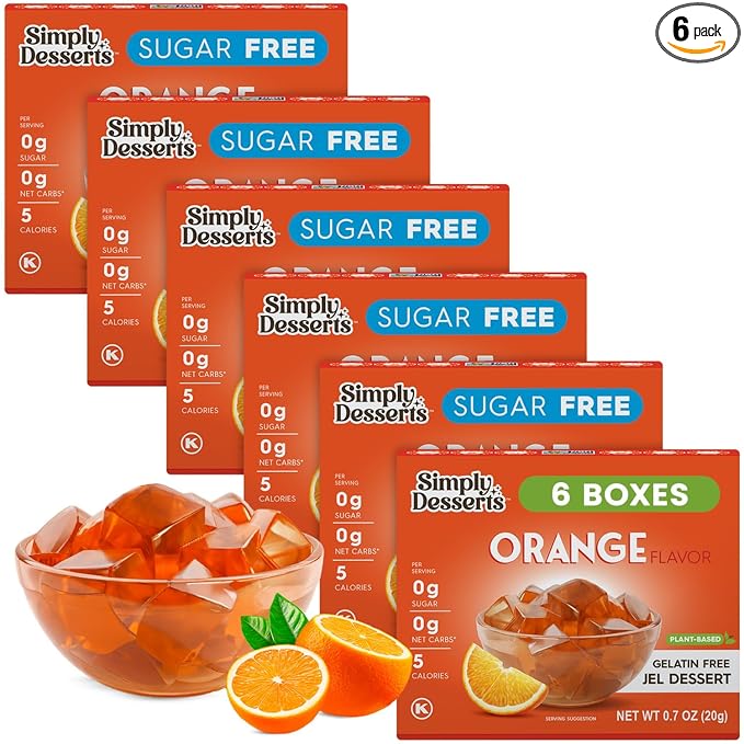 Simply Desserts Sugar-Free Orange Jel, 6-Pack - Vegan Dessert, Keto Snacks, Diabetic Friendly &