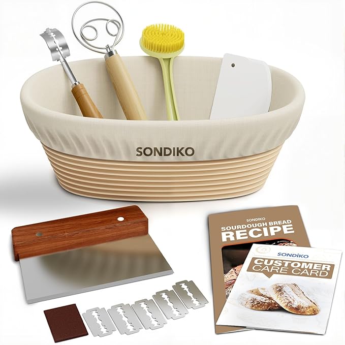 Sondiko Sourdough Starter Kit, Sourdough Bread Baking Supplies, Oval Banneton Bread Proofing Basket