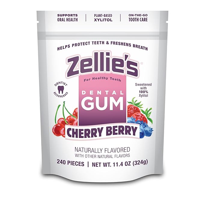 Zellie's | 100% Xylitol Cherry Berry Chewing Gum | No Aspartame, Gluten Free, Vegan & Kosher (240