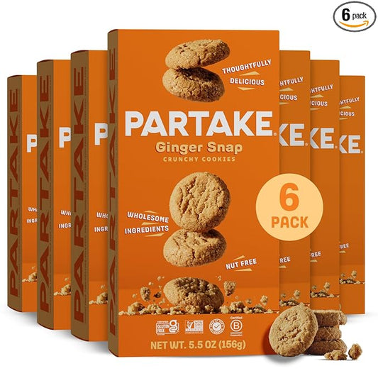 Partake Gluten Free Ginger Snap Crunchy Cookies - Vegan - Free From the Top 9 Allergens Including