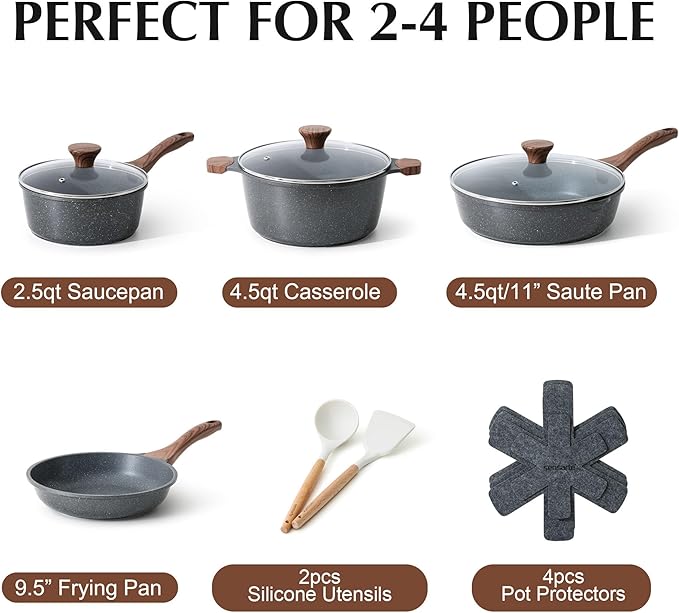 SENSARTE Nonstick Cookware Set 13-Piece, Non Stick Pots and Pans Set with Swiss Granite Coating