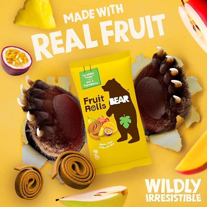 BEAR Real Fruit Snack Rolls - Gluten Free, Vegan, and Non-GMO - Tropical ??36 Rolls, Healthy School
