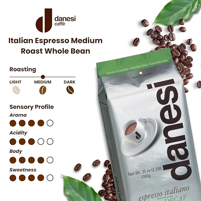 Danesi Caffe Italian Whole Coffee Beans - Espresso Coffee Beans and Medium Roast Whole Bean