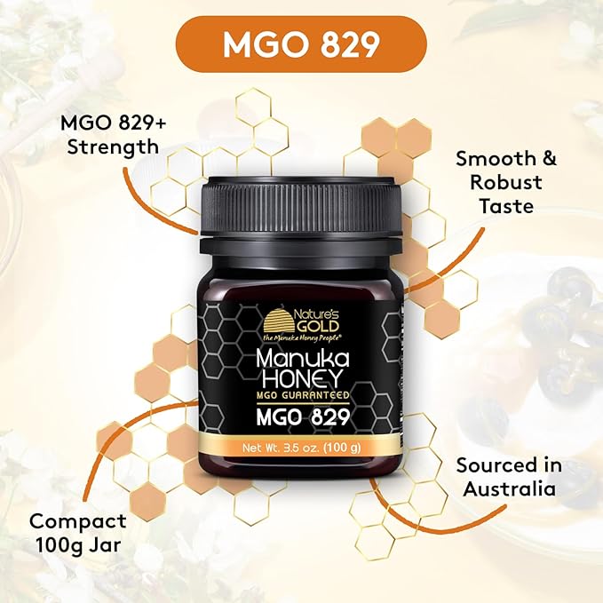Nature’s Gold Raw Manuka Honey, MGO 829+ | Authentic MGO, Australian Honey, Non-GMO, 100% Pure