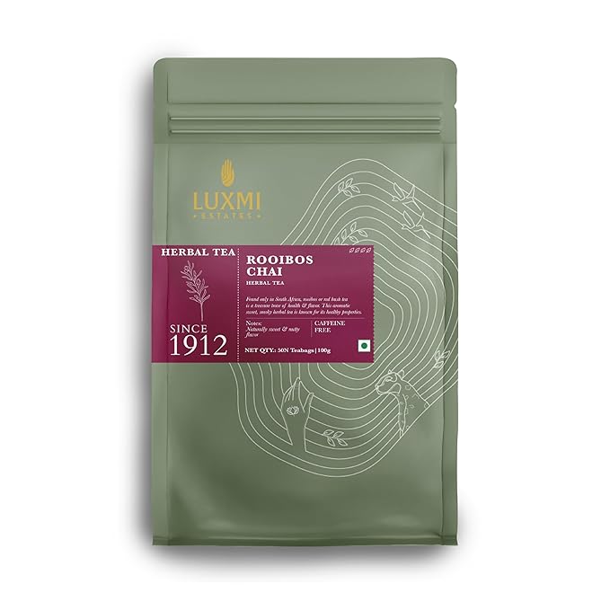 Luxmi Estates Rooibos Chai Organic Rooibos Tea with Spices (50 Tea Bags) Caffeine Free Tea Bags For