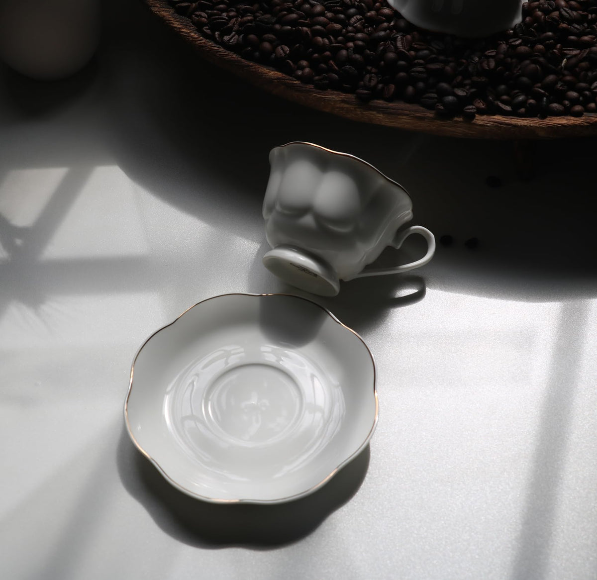 Guangyang 12 Pieces Tea Cup set Fine Porcelain 6oz Cup and Saucer set of 6 for Cappuccino Tea Flat