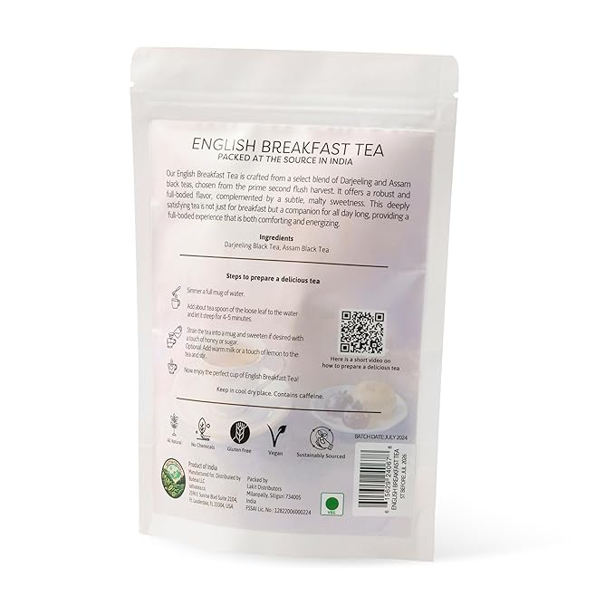 Sattva Tea Co | English Breakfast Black Tea | 100g/3.5oz Loose Leaf (Makes 40+ Cups) | Bold, Malty