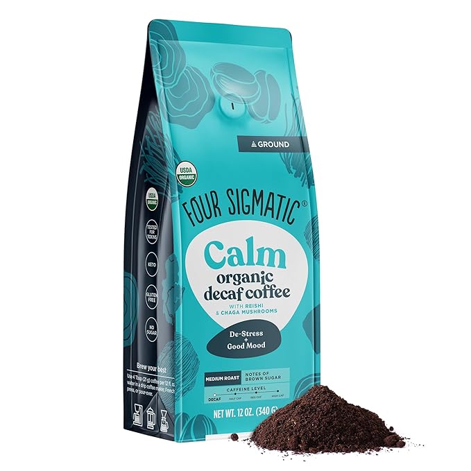 Four Sigmatic Calm Organic Decaf Ground Coffee | Swiss Water Decaf Coffee with Chaga & Reishi