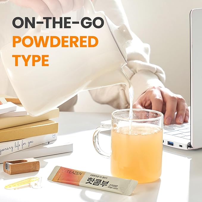 TEAZEN Lemon Ginger Hot Kombucha Tea, Live Probiotics & Postbiotics, Relaxation and Warmth for