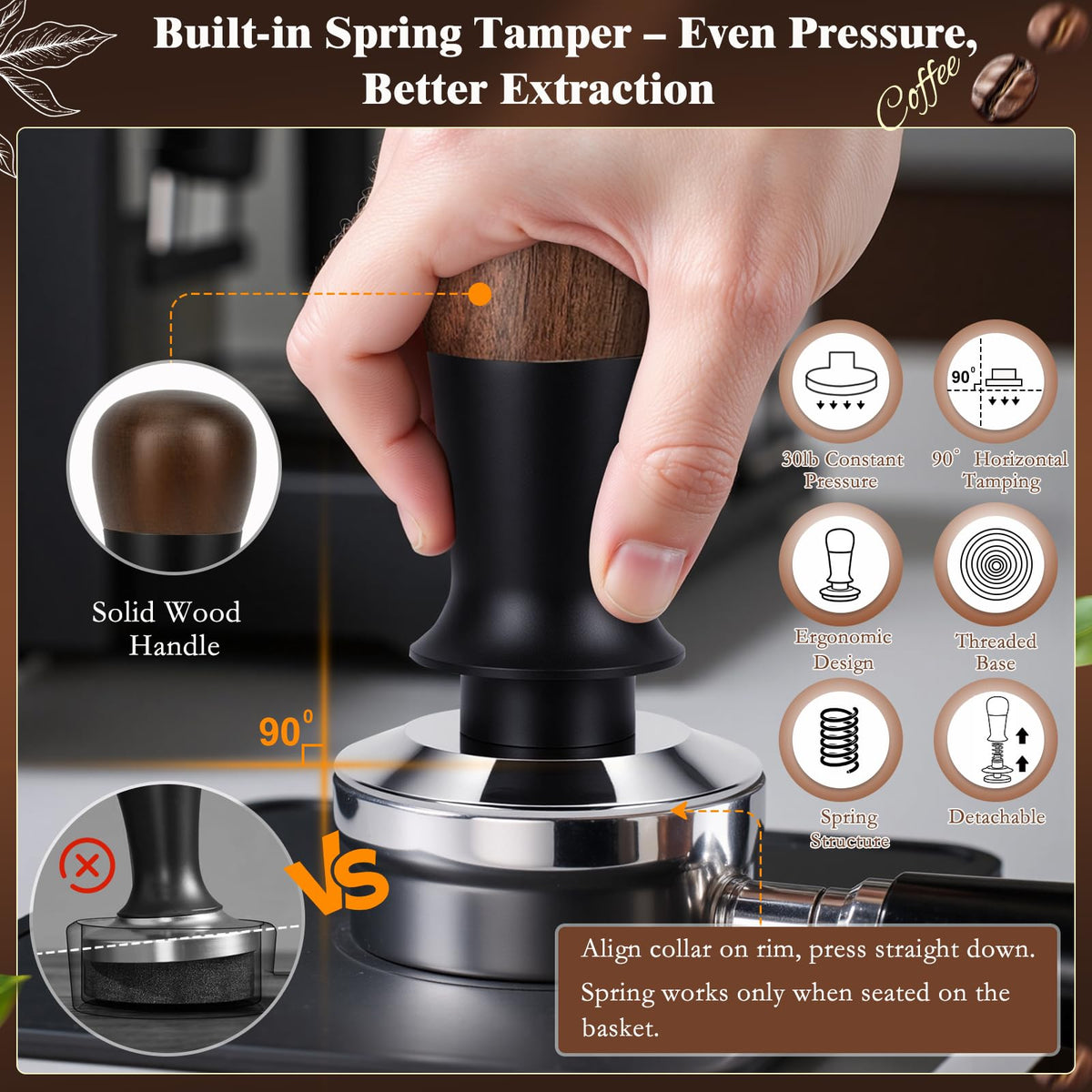 8 PCS Espresso Accessories Kit, 53.3mm Espresso Tamper Kit Coffee Tamper Set with Coffee