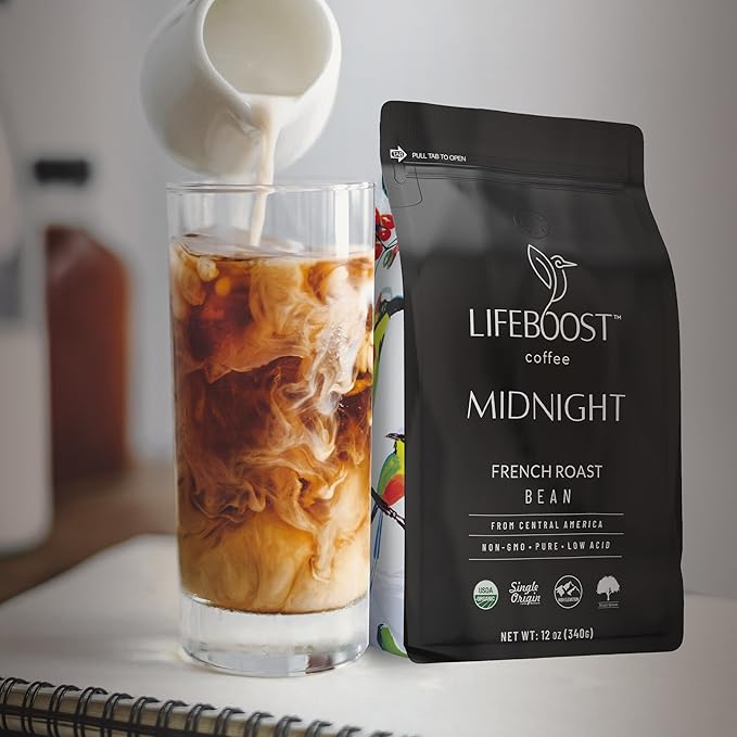 Lifeboost Midnight French Roast Coffee Beans - Single Origin Non-GMO USDA Organic Low Acid French