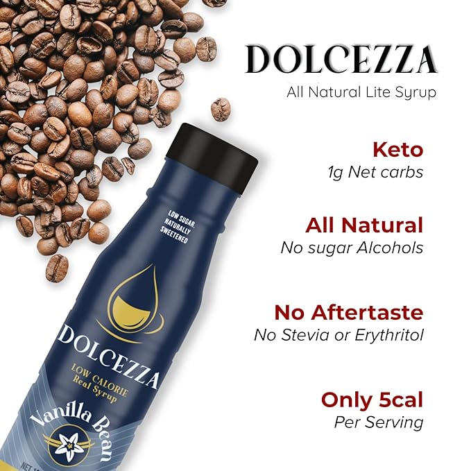 Dolcezza Vanilla Allulose Syrup, All Natural Low Sugar Sweetener for Coffee, Mixed Drinks and