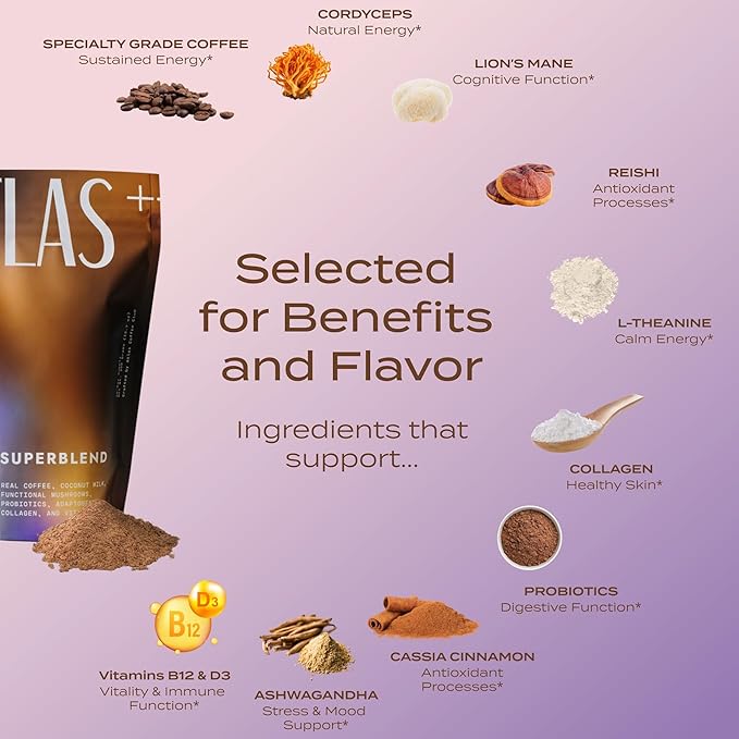 Atlas+ Latte Superblend??Instant Mushroom Coffee with Lion?™s Mane, Reishi, Cordyceps, Ashwagandha