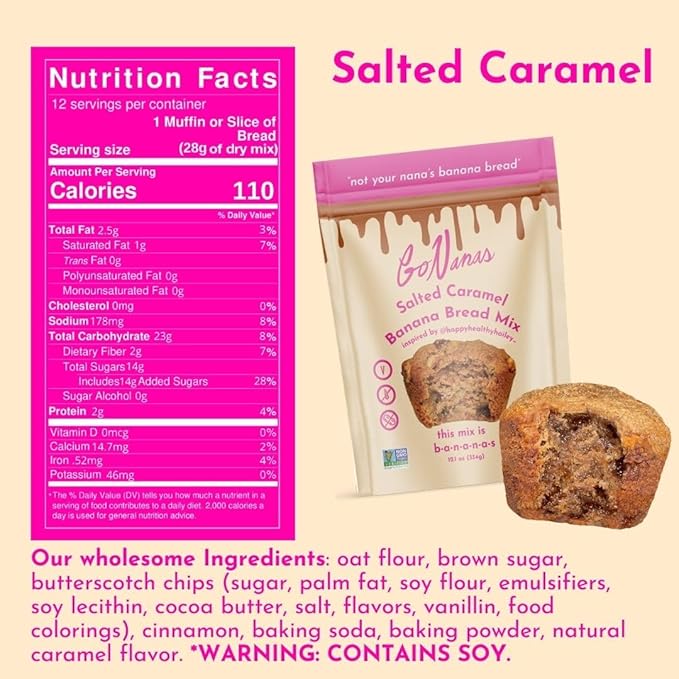 GoNanas Salted Caramel Oat Flour Banana Bread Mix, Suitable for Plant Based Vegan Diets, Gluten