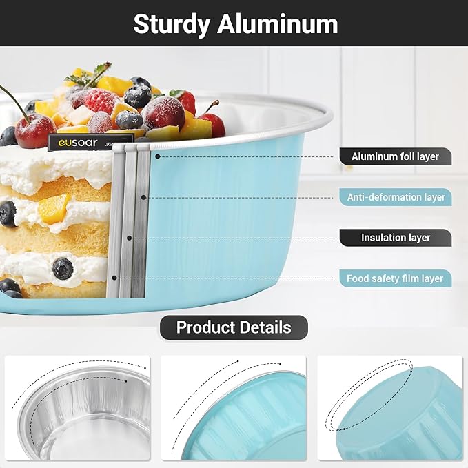 EUSOAR Take Out Containers with Lids, 100pcs 9oz Blue Cup Cake, Disposable Cake Containers Ramekins
