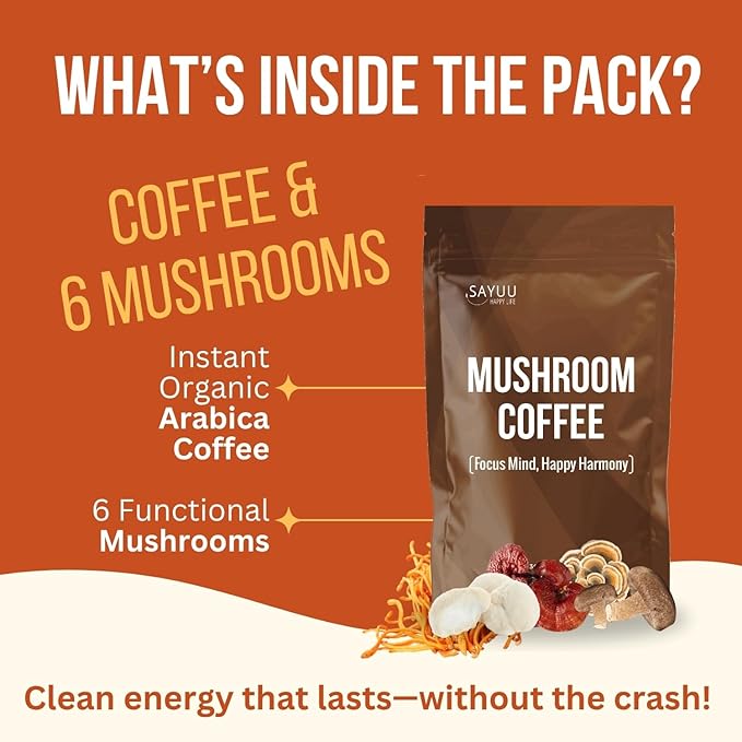 SAYUU Mushroom Coffee Blend ??Focus, Energy & Harmony ??Vegan, Functional Mushrooms, Cordyceps