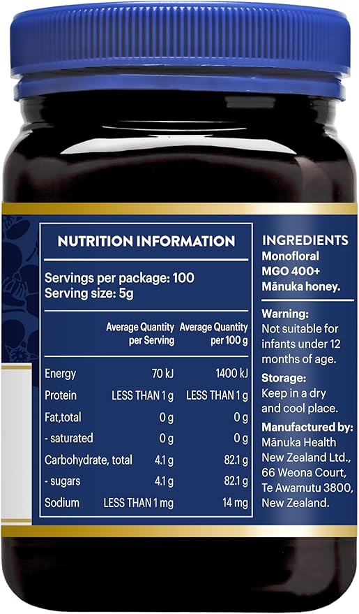Manuka Health UMF 13+/MGO 400+ Manuka Honey (500g/17.6oz), Superfood, Authentic Raw Honey from New
