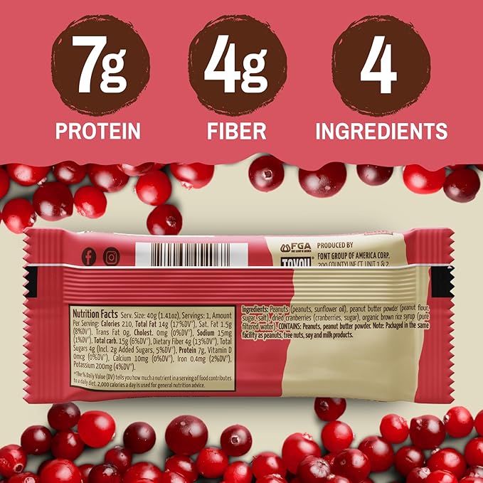 ToYou Chewy Fruit and Nut Bars - Healthy Protein Snacks | Peanut Butter Cranberry - 1.41 Ounce