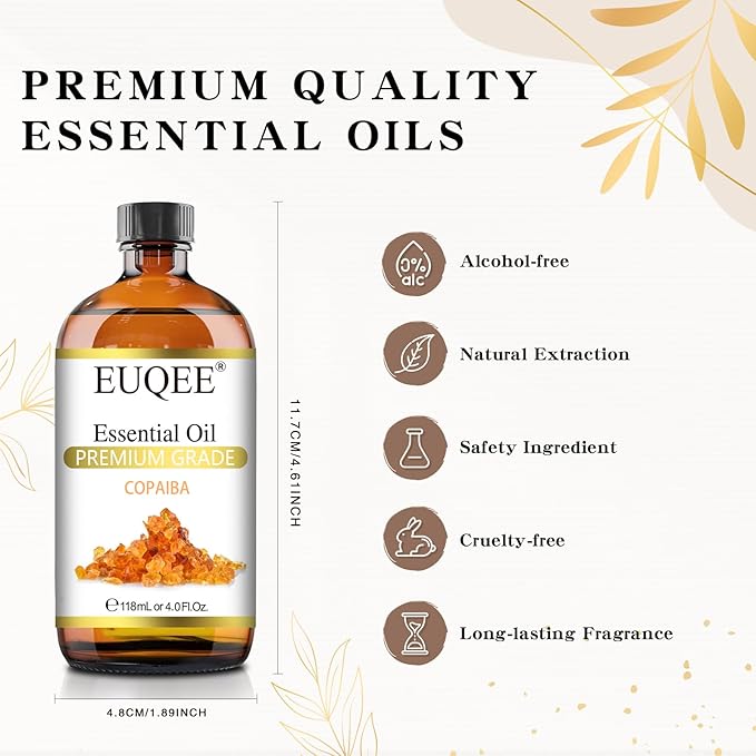 Copaiba Essential Oil 118 ml Pure Copaiba Oil Essential Oil with Dropper for Diffusers, DIY Soap