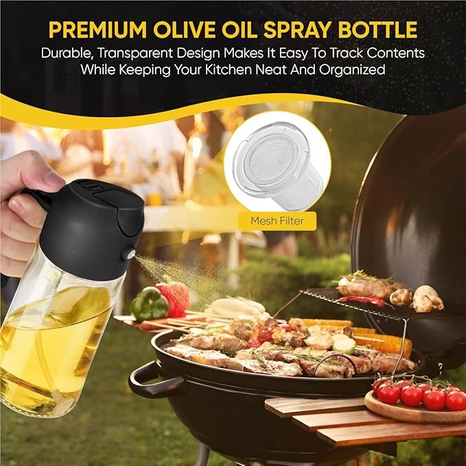 2-in-1 Olive Oil Dispenser Bottle, Spray and Pour, Multi-Use Kitchen Gadget, Food-Grade, Salad