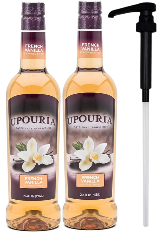 Upouria French Vanilla Coffee Syrup Flavoring, 100% Vegan, Gluten-Free, Kosher, 750 mL Bottle (Pack