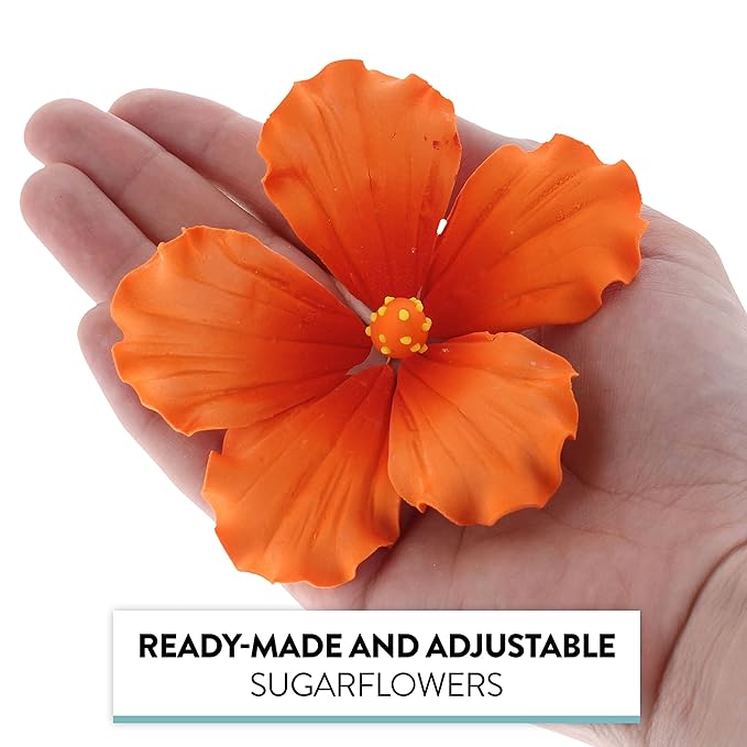 Global Sugar Art Hibiscus Sugar Cake Flowers, Orange with Deep Orange, Hawaiian Cake Flower Large 3