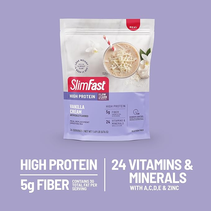 SlimFast High Protein Meal Replacement Powder, 26 Servings, Advanced Nutrition Smoothie Mix with