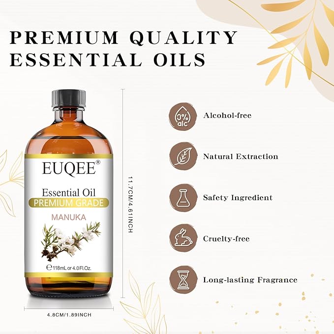 Manuka Essential Oil 118ml Large Capacity Pure Manuka Oil with Glass Dropper for Skin, Diffuser