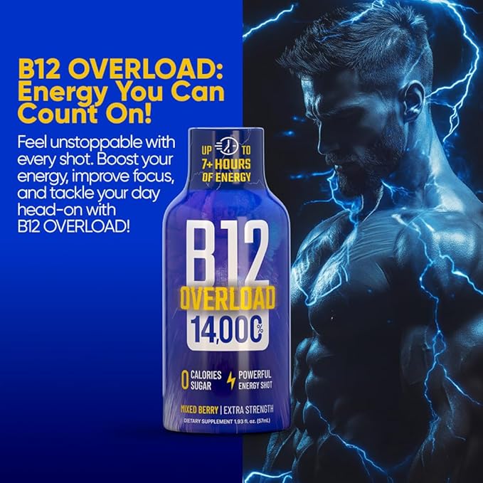 B12 Overload Extra Strength Energy Shot ??Mixed Berry??260mg Caffeine, 14000% B12, Electrolytes