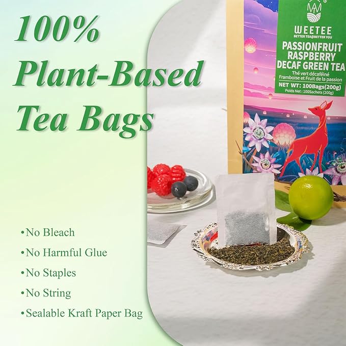 WT WEETEE Decaf Passionfruit Raspberry Green Tea, 100 Count Passion Fruit Raspberry Flavored
