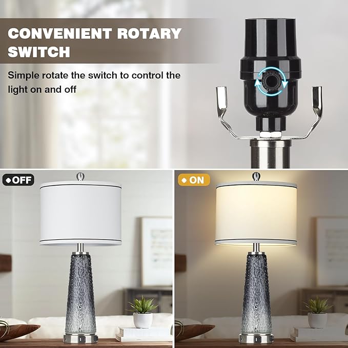 Glass Table Lamp Set of 2, 26" Modern Table Lamps with USB A+C Ports & AC Outlet, Touch Control